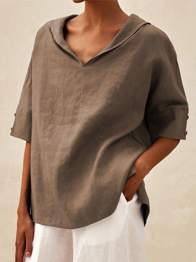 Women's Casual Linen Shirt with V-Neck
