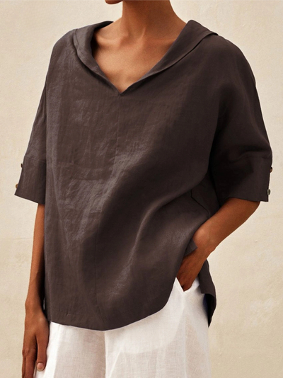 Women's Casual Linen Shirt with V-Neck