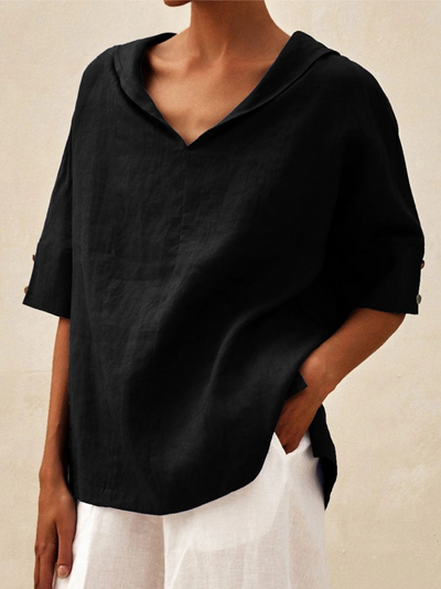 Women's Casual Linen Shirt with V-Neck