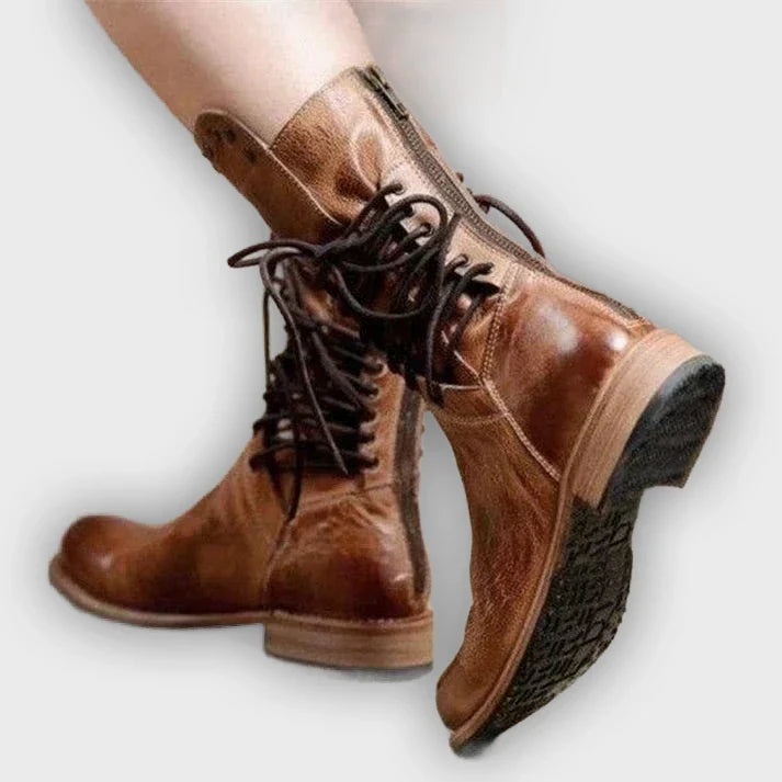 Teagan - Retro Mid-Calf Cross-Tied Boots