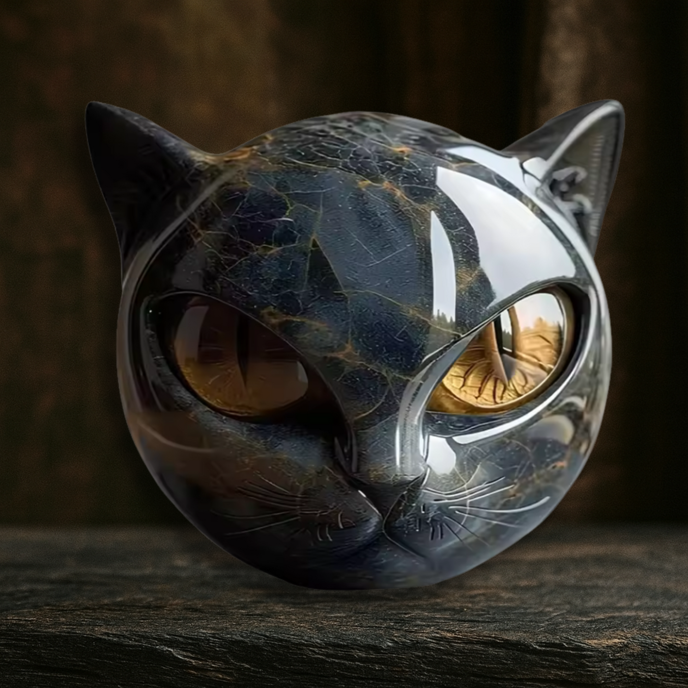 Zephyr - Black Cat Stone Sculpture
