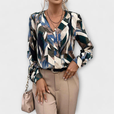 Aleah - Blouse with All Over Print and V-Neck