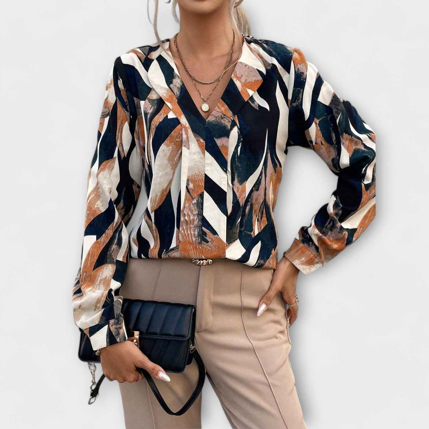 Aleah - Blouse with All Over Print and V-Neck