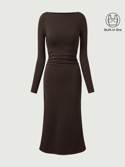 Thalina Ruched Sides Brami Midi Dress - FLATTERING, RUCHED MIDI DRESS WITH ADJUSTABLE SIDES