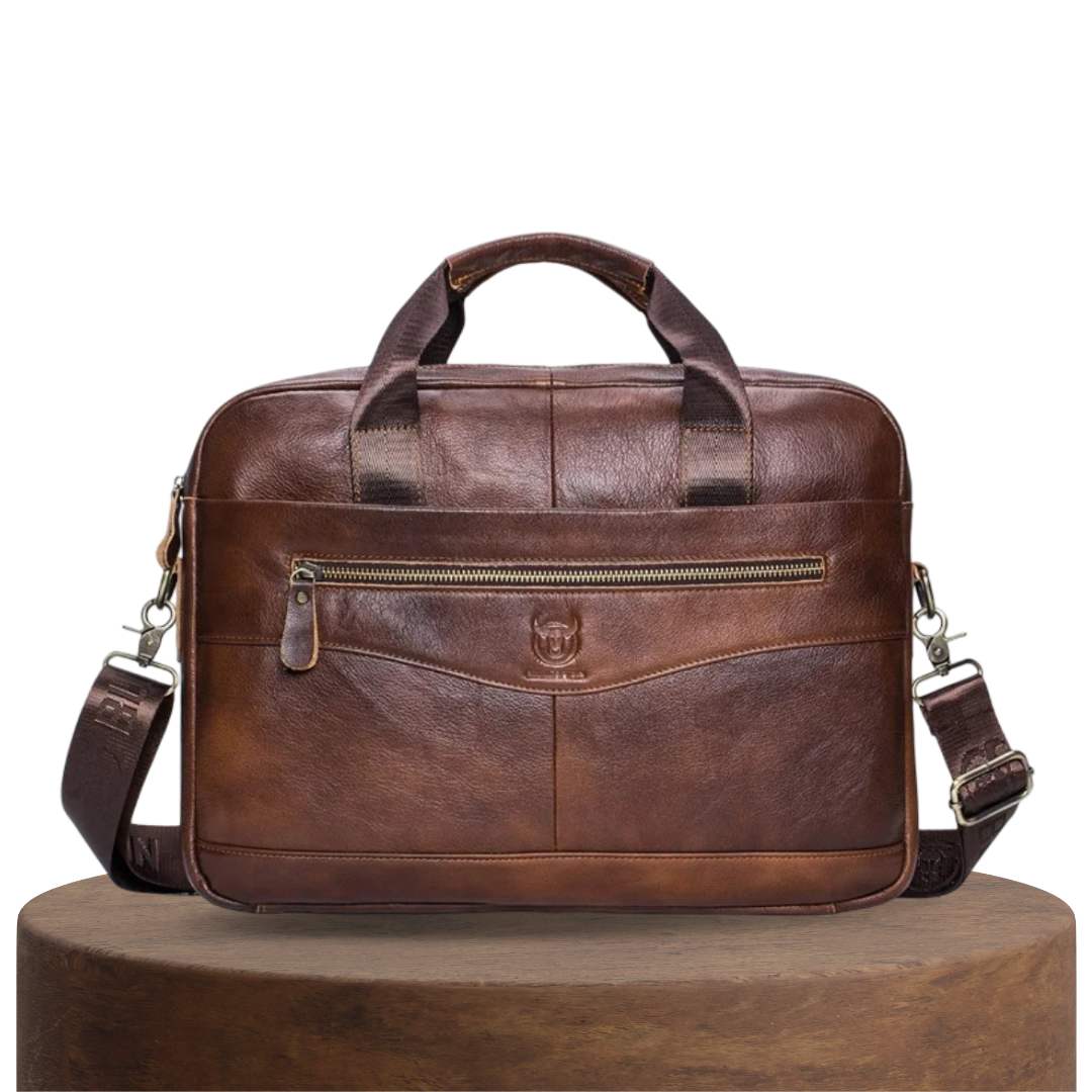Mason - Professional Leather Laptop Bag with Curved Zip Detail