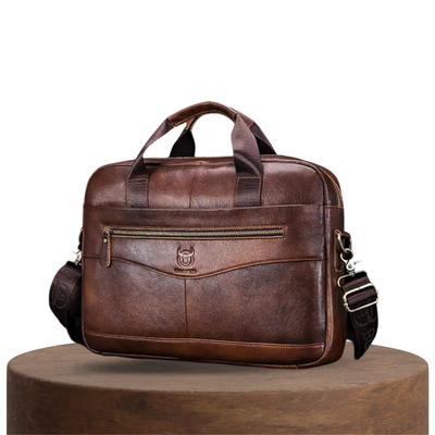Clayton - Classic Leather Briefcase with Front Zip Accent