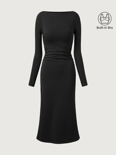 Thalina Ruched Sides Brami Midi Dress - FLATTERING, RUCHED MIDI DRESS WITH ADJUSTABLE SIDES