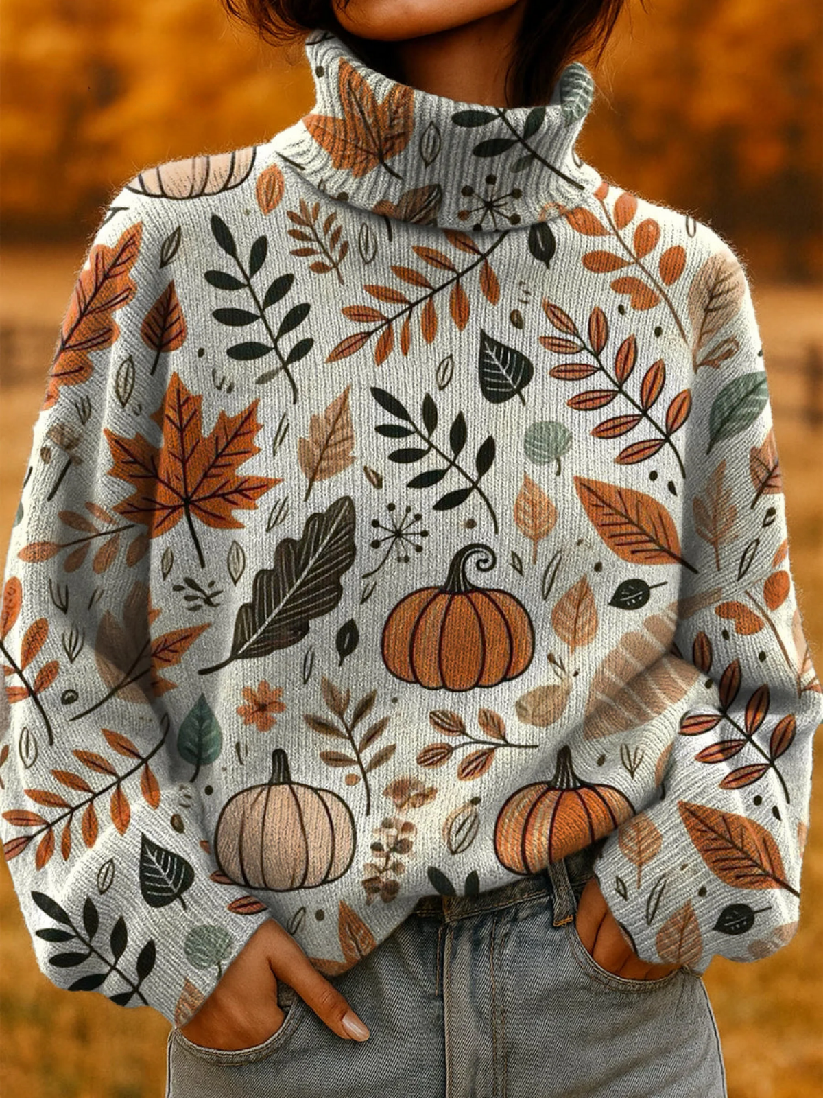 Women's sweater with pumpkin print for fall