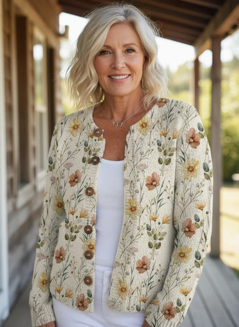 Sydney - Watercolor Garden Floral Pattern Printed Buttoned Cardigan Sweater