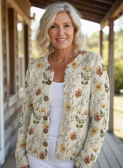 Sydney - Watercolor Garden Floral Pattern Printed Buttoned Cardigan Sweater