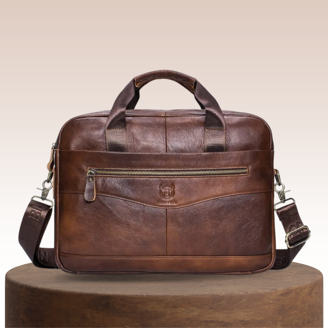 Mason - Professional Leather Laptop Bag with Curved Zip Detail