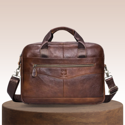 Mason - Professional Leather Laptop Bag with Curved Zip Detail