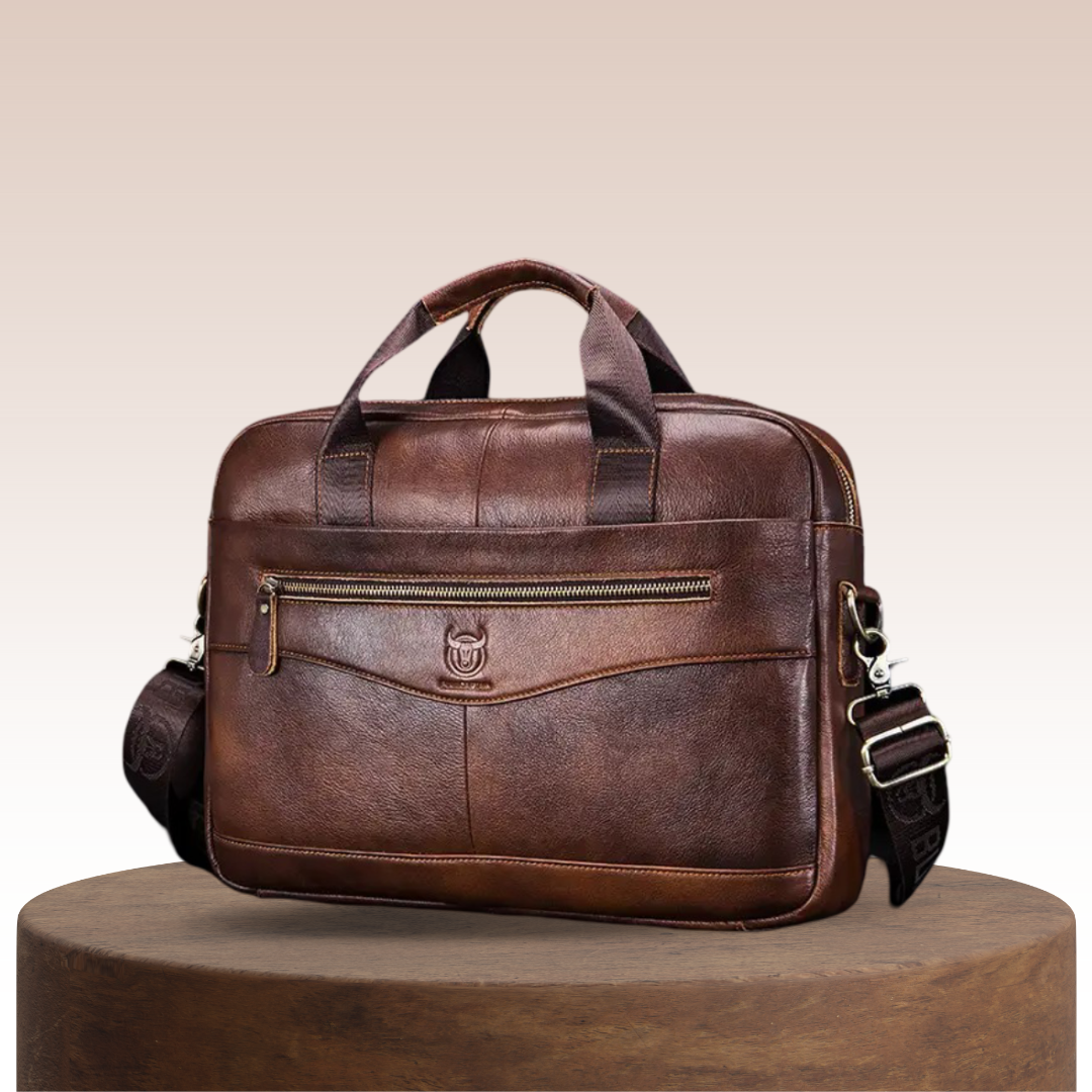 Clayton - Classic Leather Briefcase with Front Zip Accent