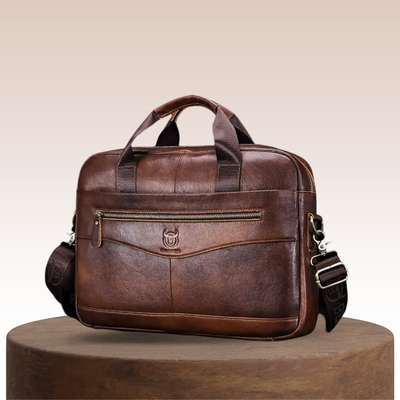 Clayton - Classic Leather Briefcase with Front Zip Accent