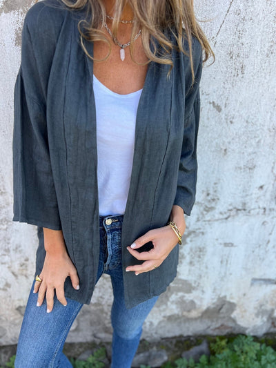 Celia - Linen Cardigan with Ruffles