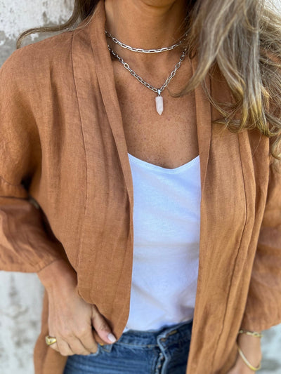 Celia - Linen Cardigan with Ruffles