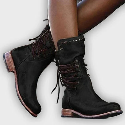Teagan - Retro Mid-Calf Cross-Tied Boots