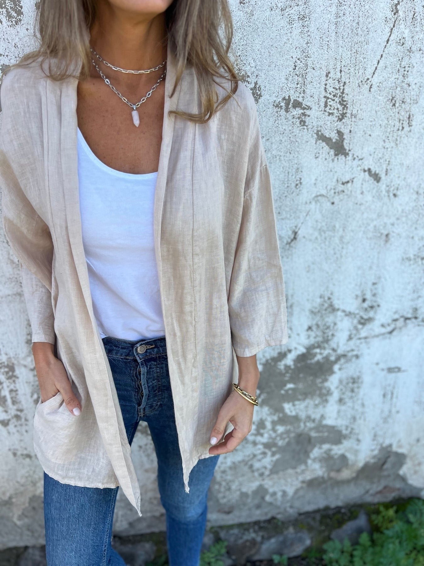 Celia - Linen Cardigan with Ruffles