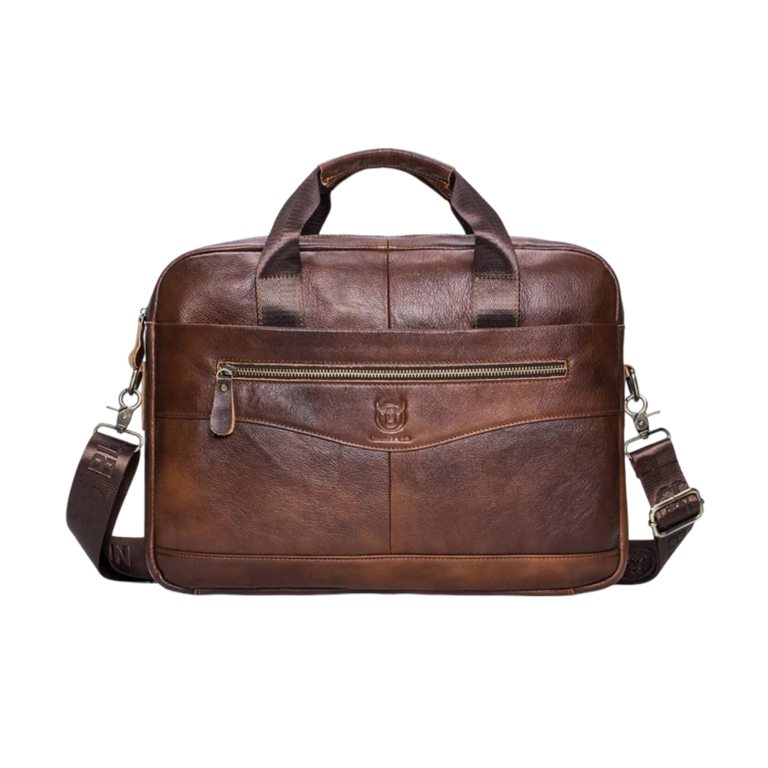 Mason - Professional Leather Laptop Bag with Curved Zip Detail