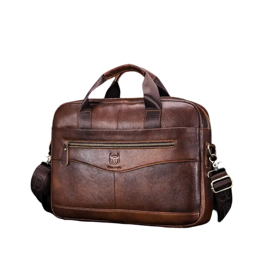 Clayton - Classic Leather Briefcase with Front Zip Accent