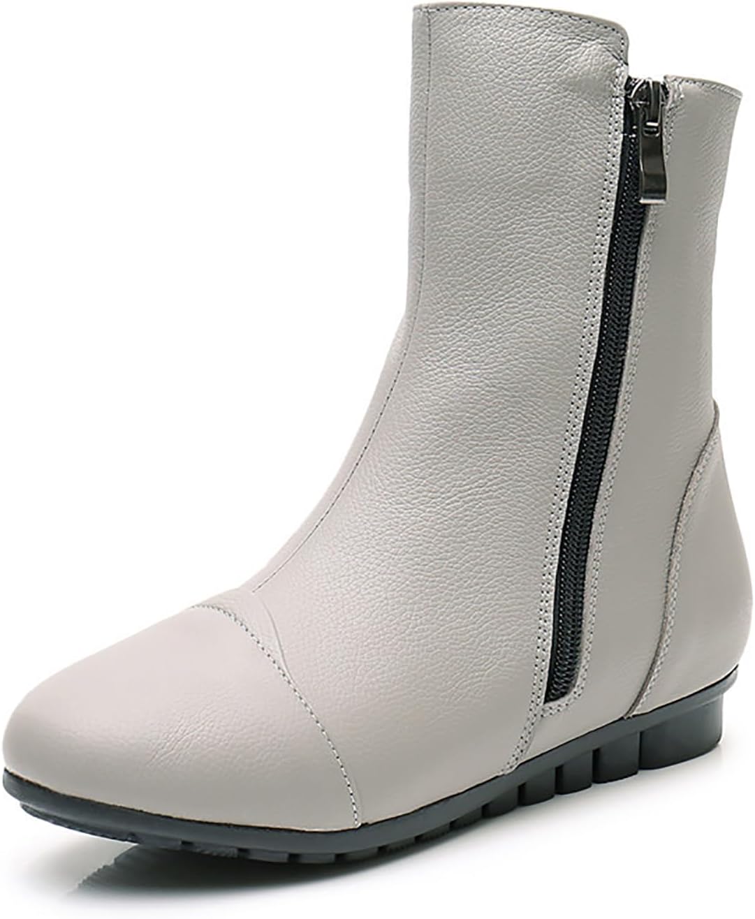 Leva - Leather Side Zip Flat Ankle Boots