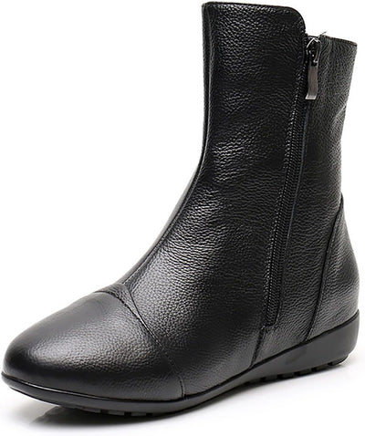 Leva - Leather Side Zip Flat Ankle Boots