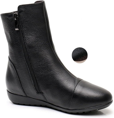 Leva - Leather Side Zip Flat Ankle Boots