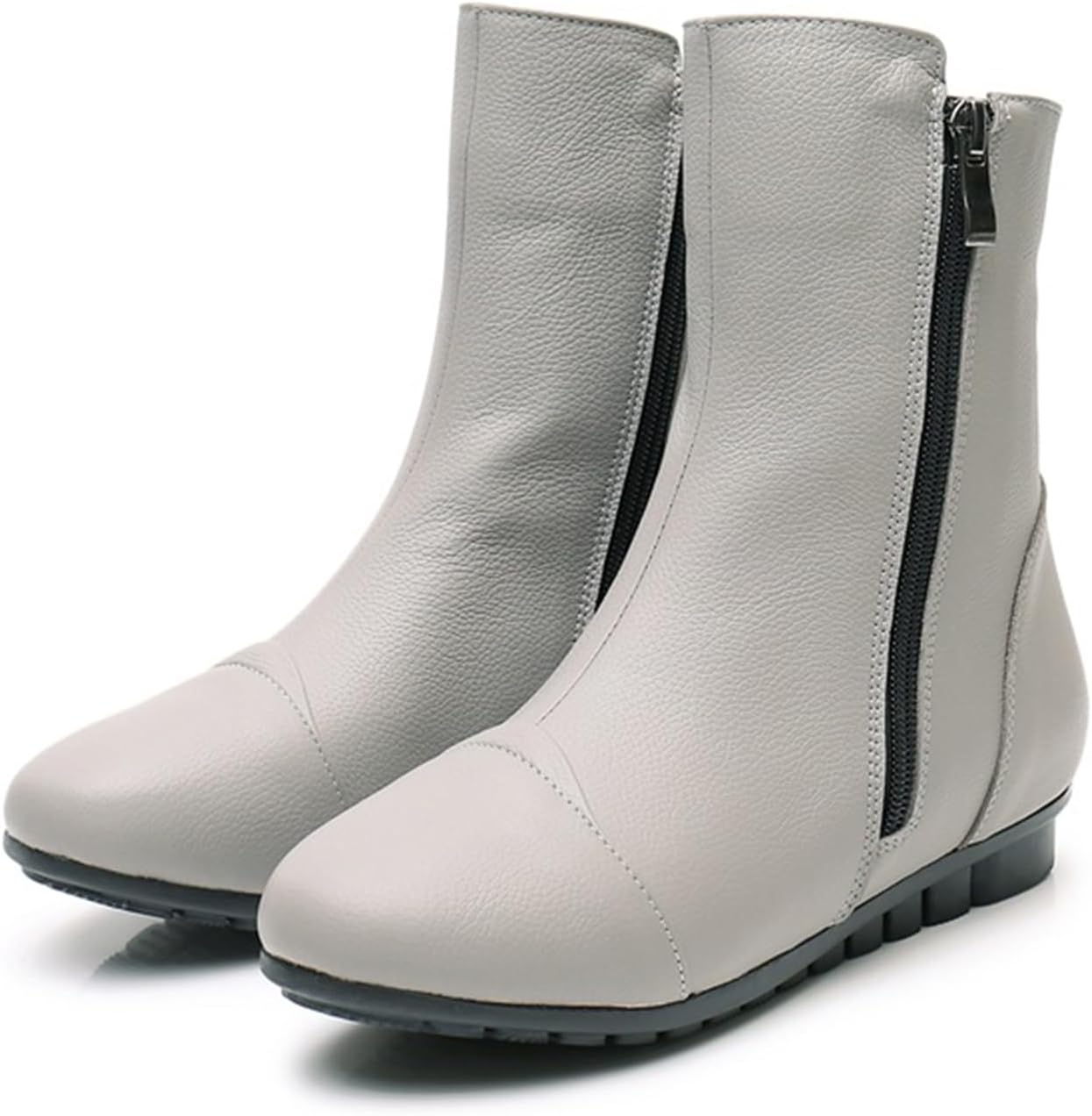 Leva - Leather Side Zip Flat Ankle Boots