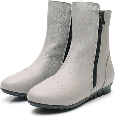 Leva - Leather Side Zip Flat Ankle Boots