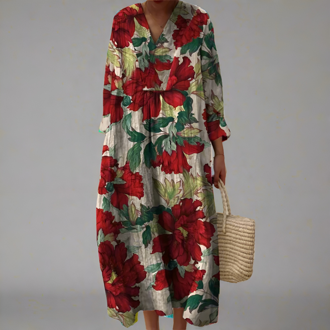 Ramona – Crimson Bloom Maxi Dress