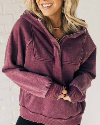 Nalas - Zip Henley Acid Wash Hoodie