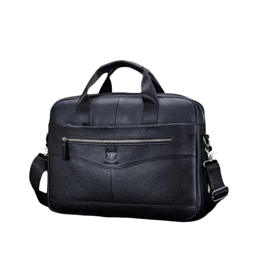 Clayton - Classic Leather Briefcase with Front Zip Accent