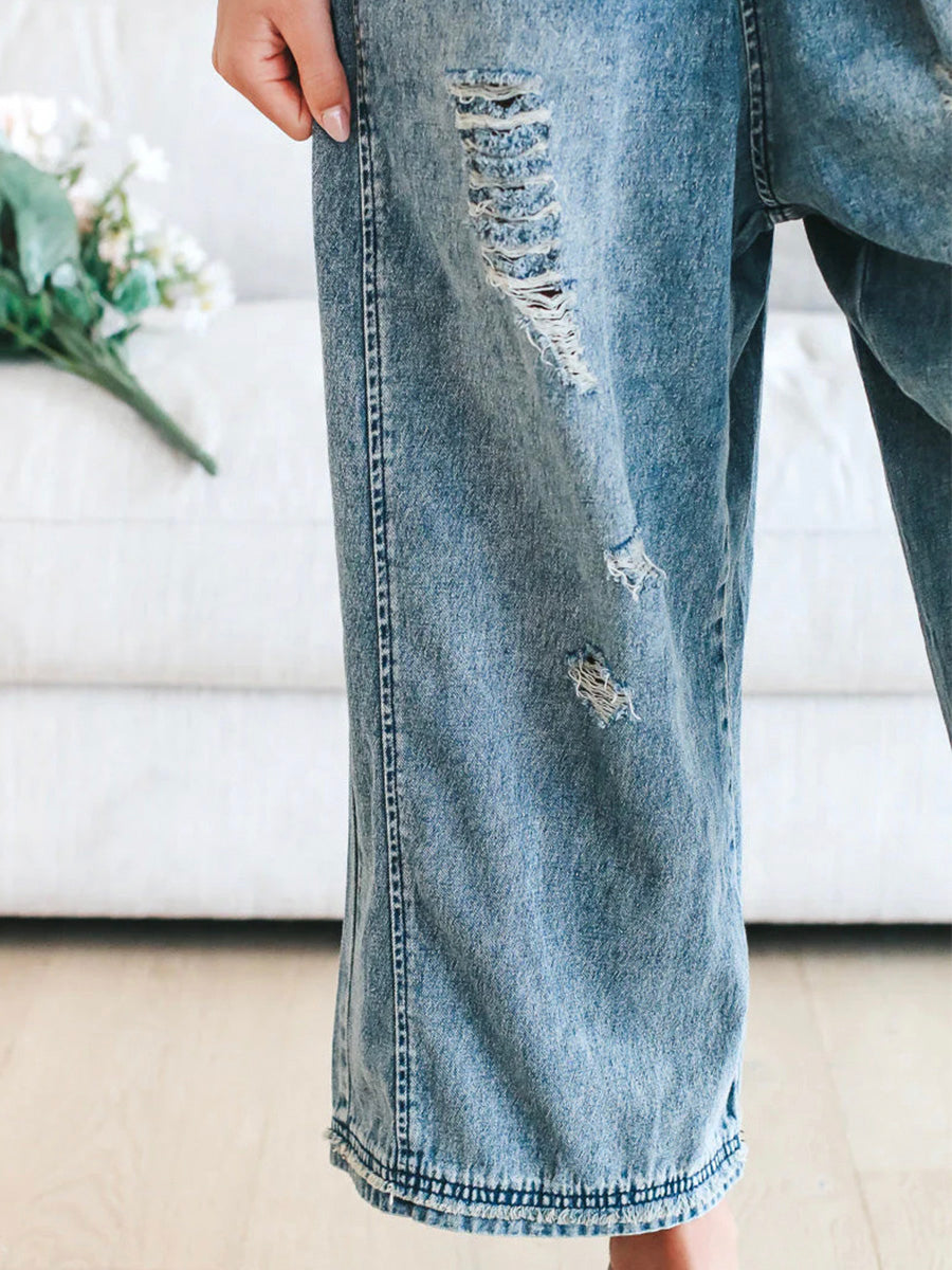 Thessaly - Distressed Denim Overalls