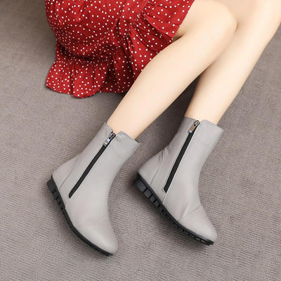 Leva - Leather Side Zip Flat Ankle Boots