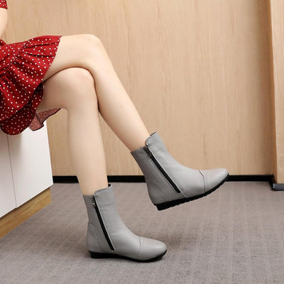 Leva - Leather Side Zip Flat Ankle Boots