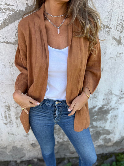 Celia - Linen Cardigan with Ruffles