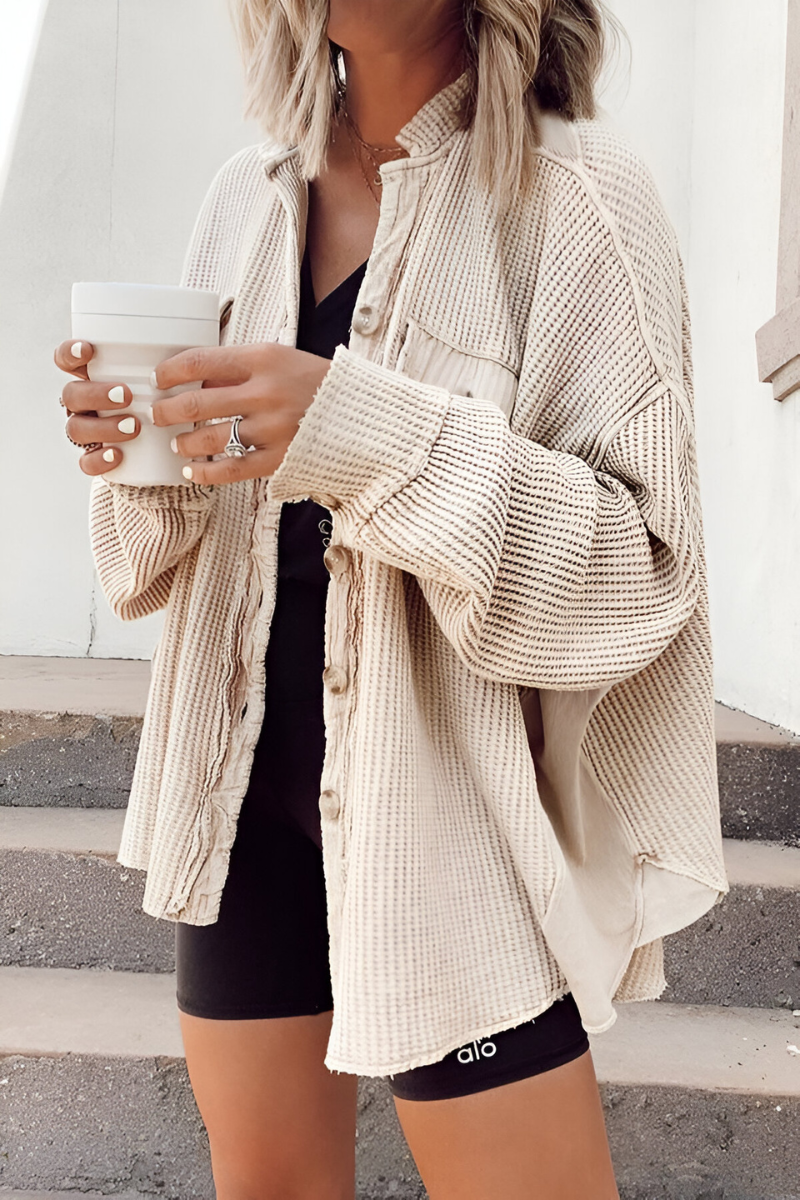 Mila - Soft Knitted Cardigan with Waffle Pattern