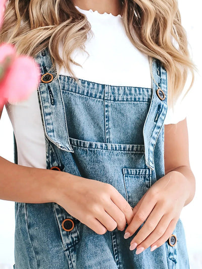 Thessaly - Distressed Denim Overalls