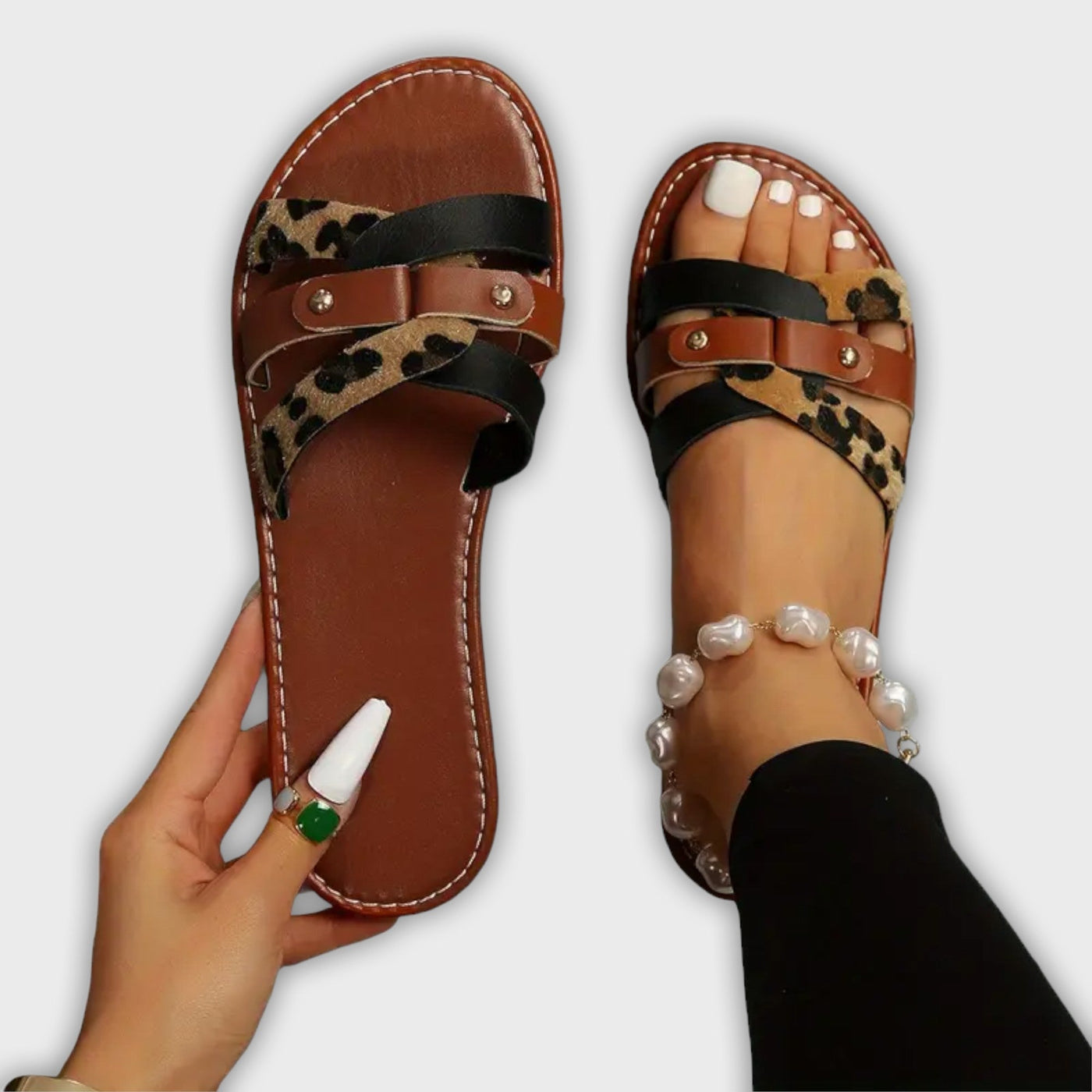 Lana - Leopard Print Cross Strap Sandals