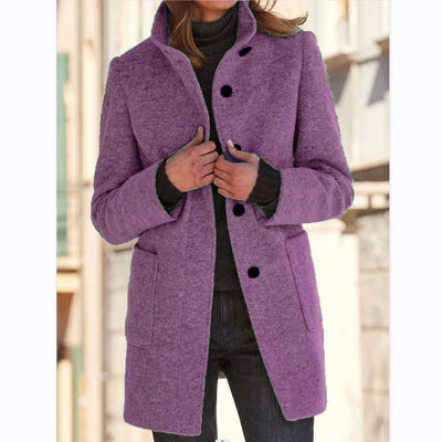 Autumn - RETRO WOMEN'S WIND JACKET WITH BUTTONS AND STAND COLLAR