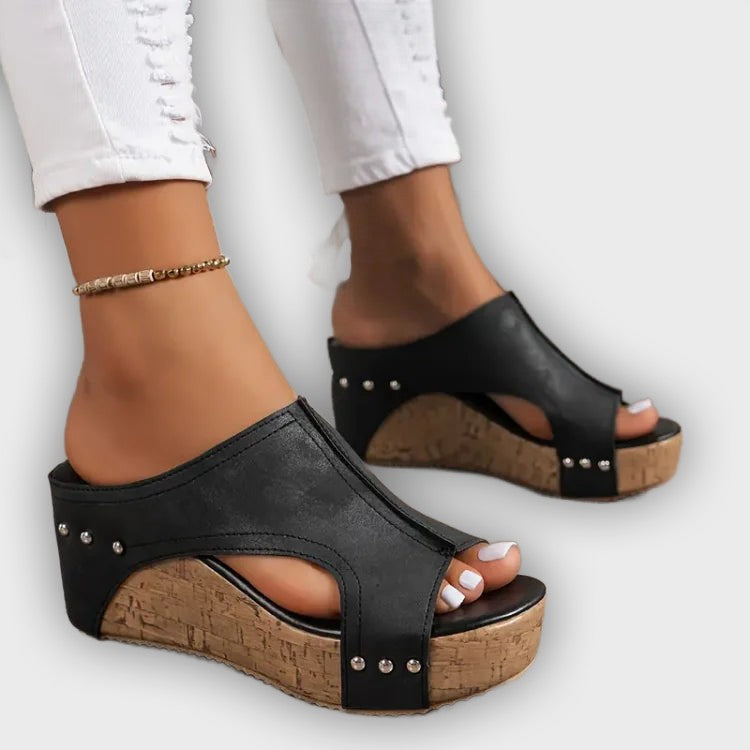 Faith - Elegant Rubber Sole Buckle Wedge Sandals