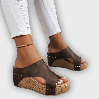 Faith - Elegant Rubber Sole Buckle Wedge Sandals