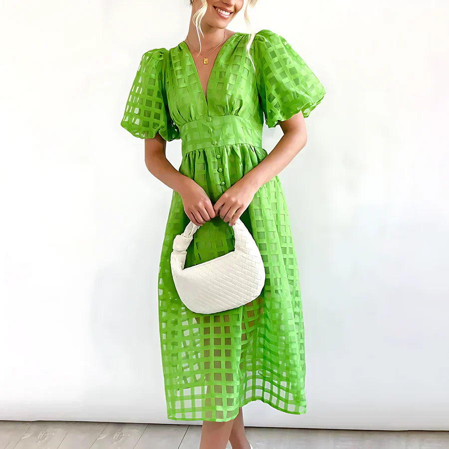 Cindy™ - Classic Midi Dress with Balloon Sleeves