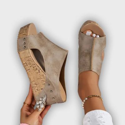 Faith - Elegant Rubber Sole Buckle Wedge Sandals