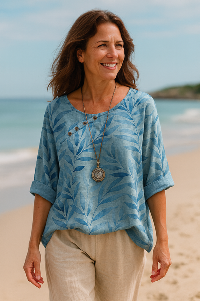 Celia - Nature Inspired Button Detail Top