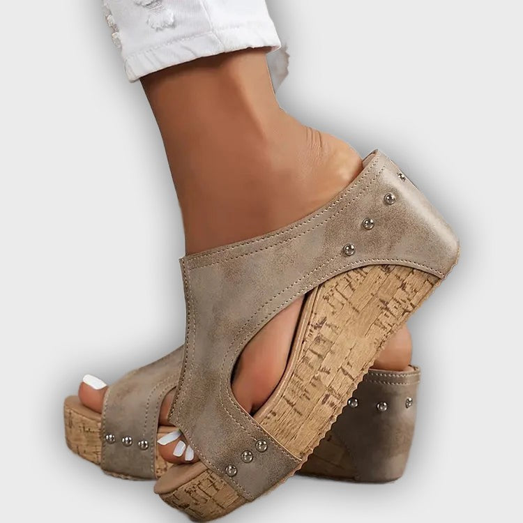 Faith - Elegant Rubber Sole Buckle Wedge Sandals
