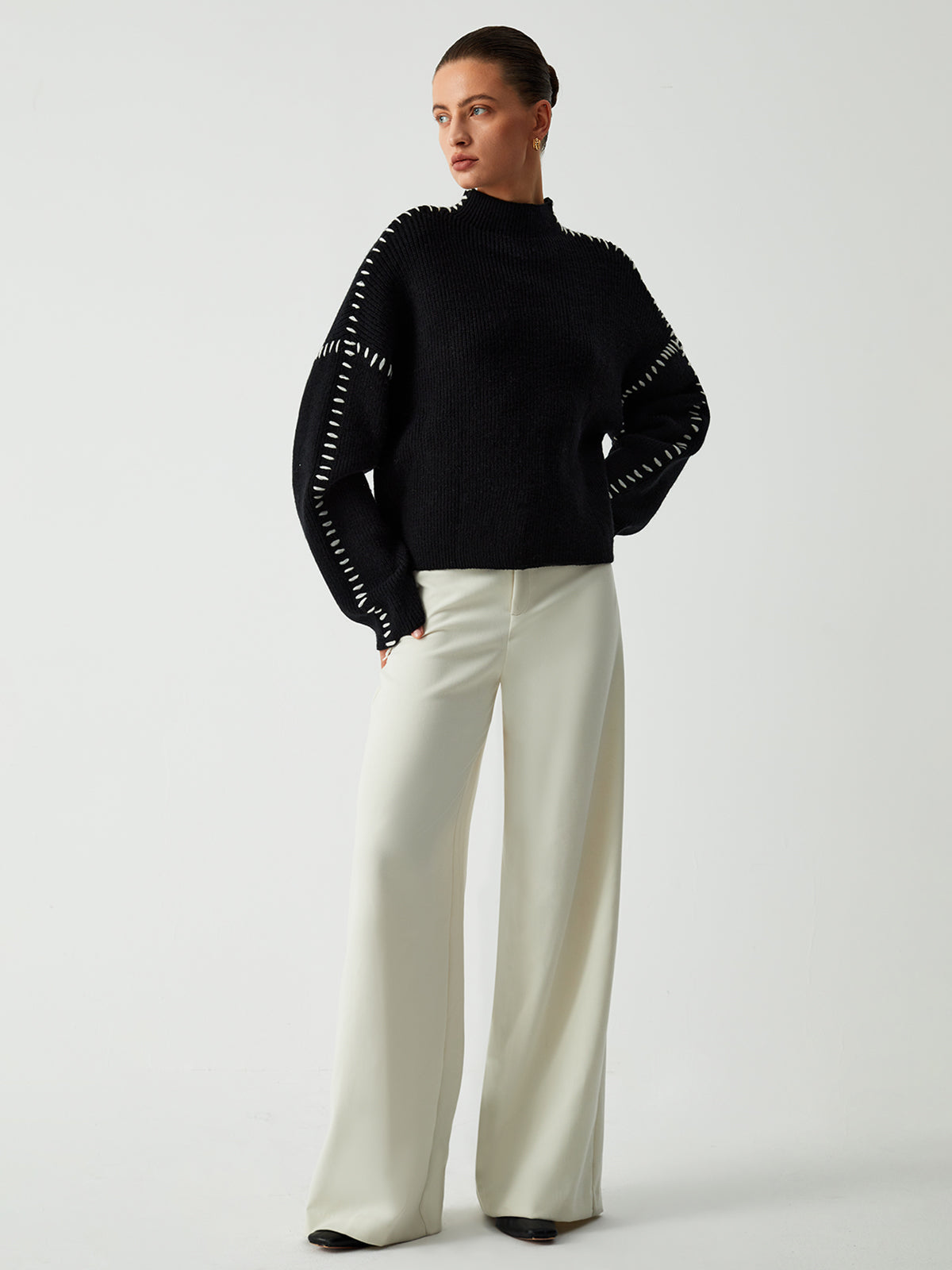 Alma - Oversized Turtleneck Sweater with Piqué Details