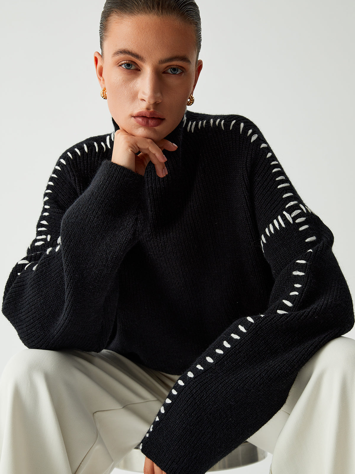 Alma - Oversized Turtleneck Sweater with Piqué Details