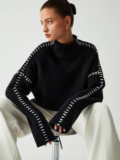 Alma - Oversized Turtleneck Sweater with Piqué Details