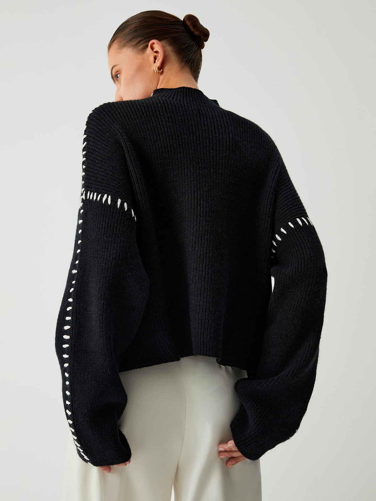 Alma - Oversized Turtleneck Sweater with Piqué Details